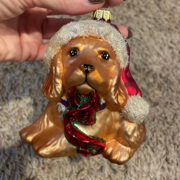 Glass Cocker Spaniel Dog Ornament with Sparkle Santa Hat - Picture 2 of 6